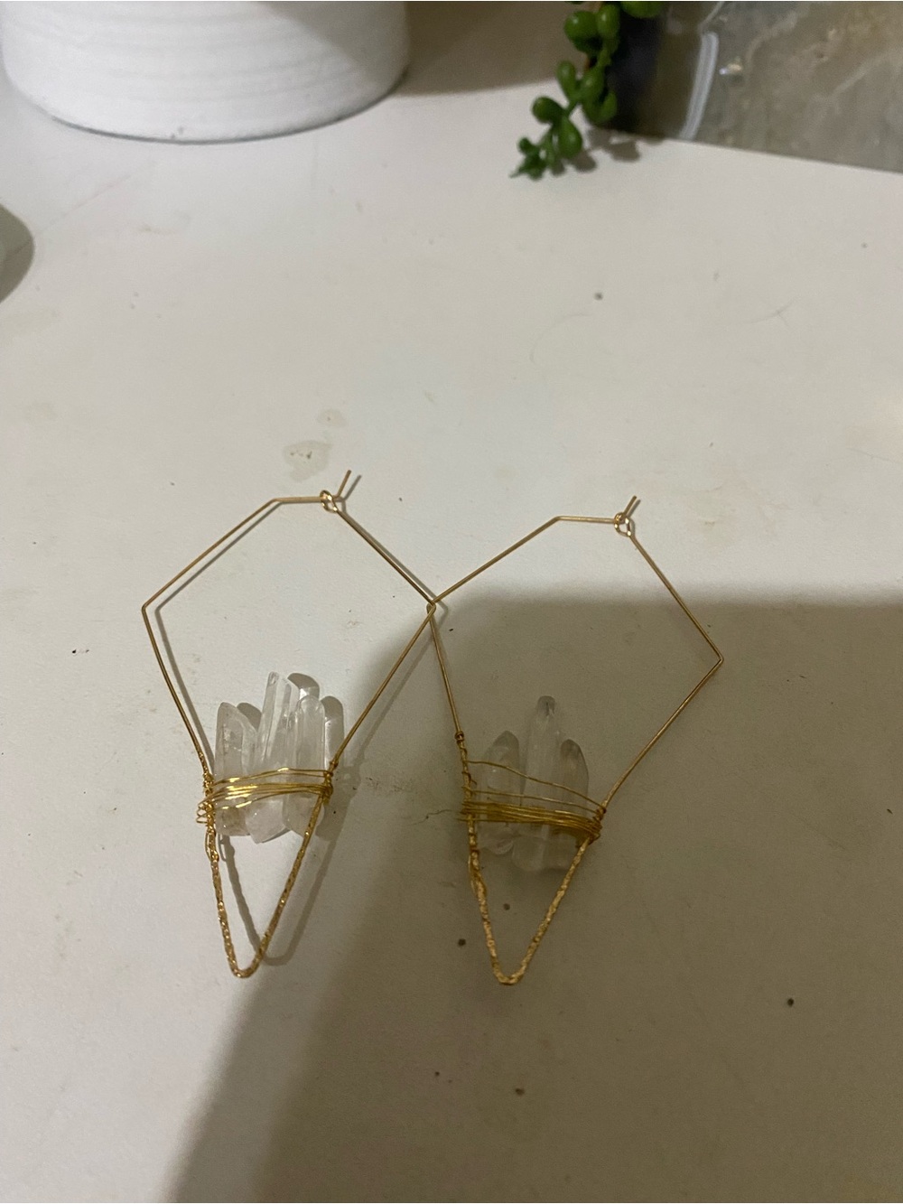 Gold Crystal Wire-Wrapped Geometric earrings